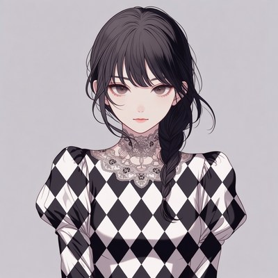 Anime girl in harlequin dress