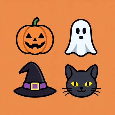 Halloween Icons: Pumpkin Ghost Witch Cat