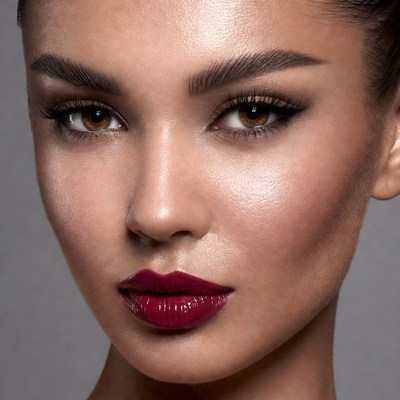 Woman with red lips close-up