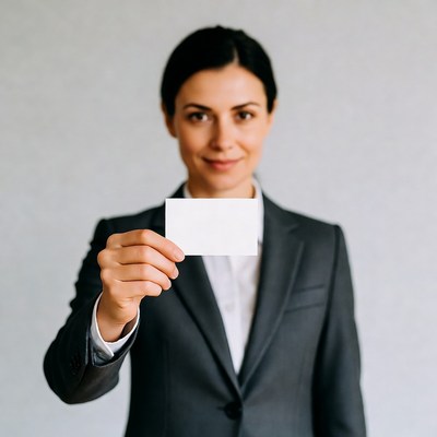 Woman holding blank card