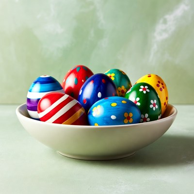 Colorful Easter Eggs in White Bowl