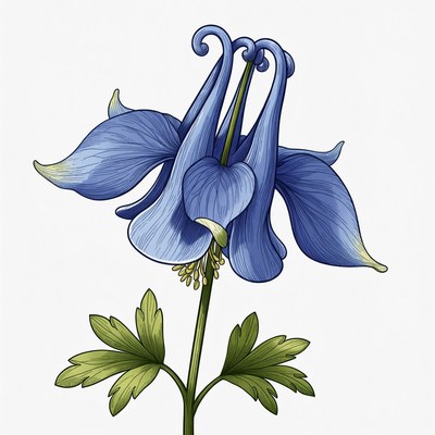 Blue Columbine Flower Illustration