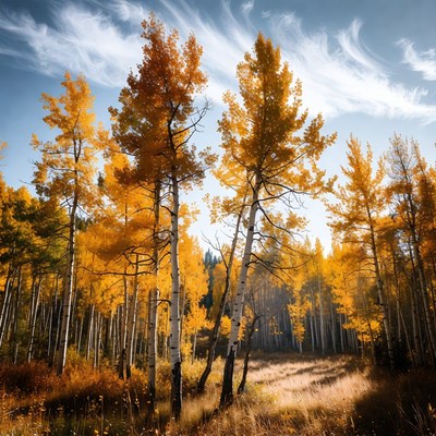 Autumn Aspen Forest with Golden Leaves