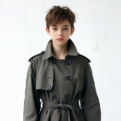 Teen girl in green trench coat