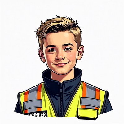 Boy engineer in yellow vest