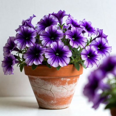 Purple Petunias in Terracotta Pot