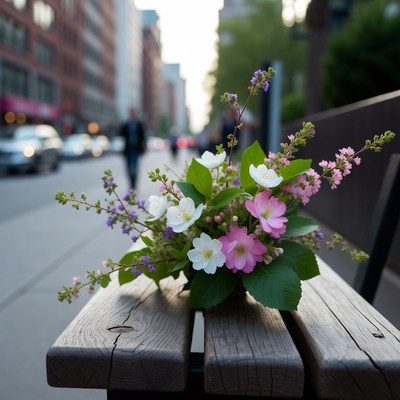 Flower Bouquet on Urban Bench
