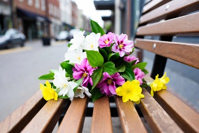 Flower Bouquet on Park Bench