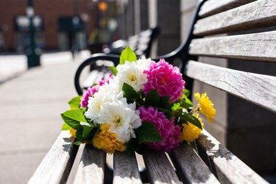 Colorful Flowers Bouquet on Wooden Bench