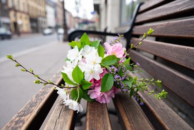 Flower Bouquet on Park Bench