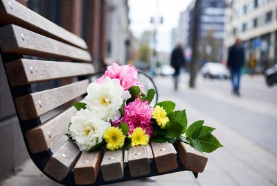 Colorful Flowers Bouquet on Wooden Bench