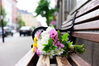 Colorful Bouquet on Park Bench