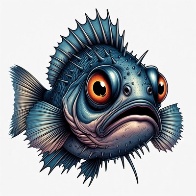 Cartoon Blue Lionfish with Big Eyes