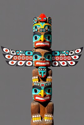 Colorful Totem Pole Carving