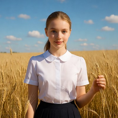 Girl holding wheat in field