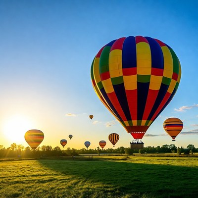 Colorful Hot Air Balloons Over Field