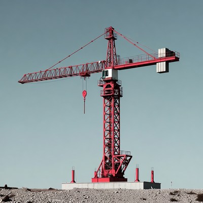 Red Tower Crane on Gravel