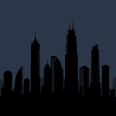 City skyline silhouette at night