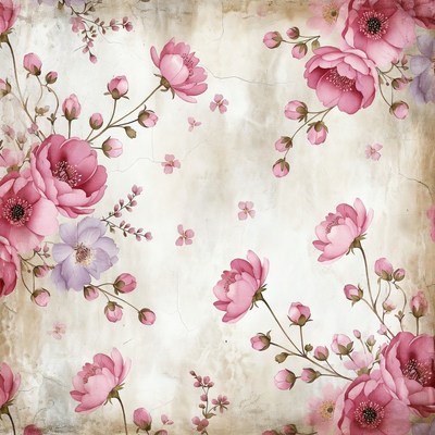Pink Roses on Vintage Textured Background