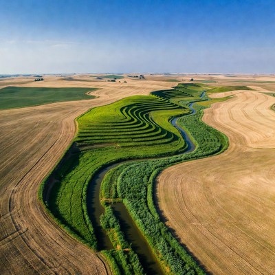 Winding Green Fields in Farmland