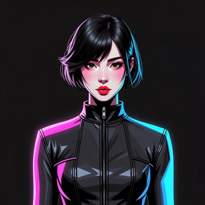 Asian woman in black leather jacket