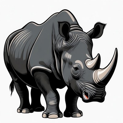 Cartoon Black Rhino Standing