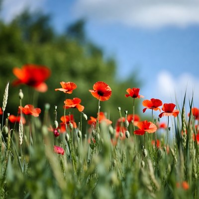 Red Poppies in Wheat Field