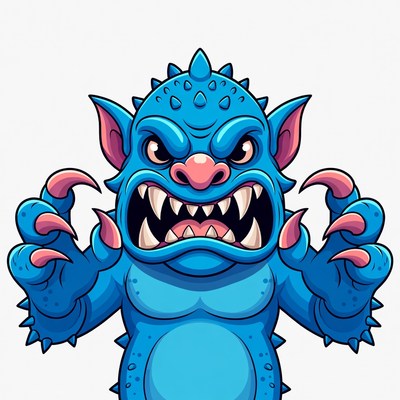 Angry Blue Cartoon Monster
