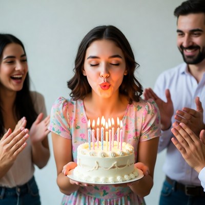 Woman blowing out birthday candles