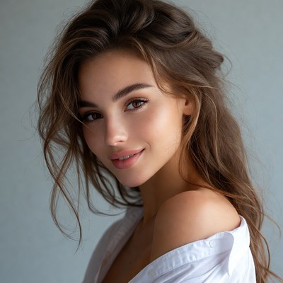 Beautiful woman with wavy brown hair