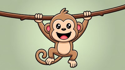 Cartoon monkey hanging from branch
