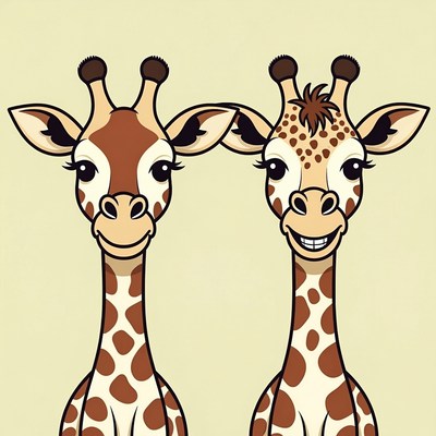 Two Cartoon Giraffes Smiling