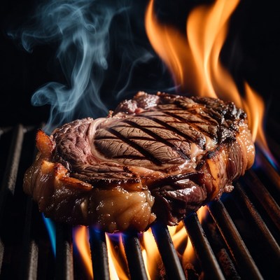 Grilled Ribeye Steak on Flames