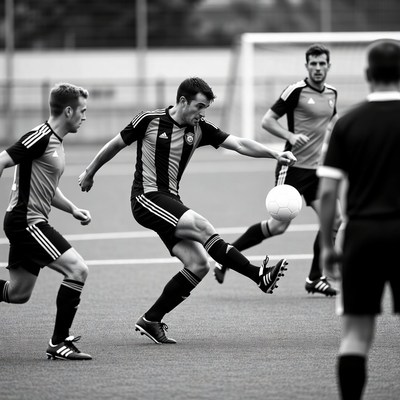 Soccer Player Kicking Ball Mid-Game