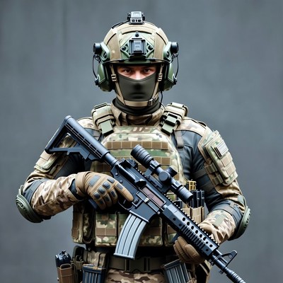 Soldier holding assault rifle