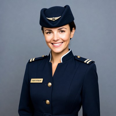 Smiling flight attendant in uniform