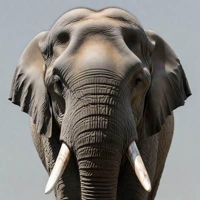 Close-up elephant head with tusks