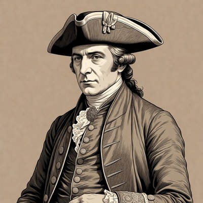 Man in tricorn hat and colonial coat