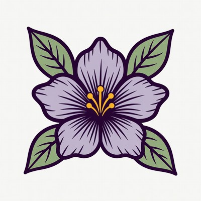 Purple Flower with Green Leaves