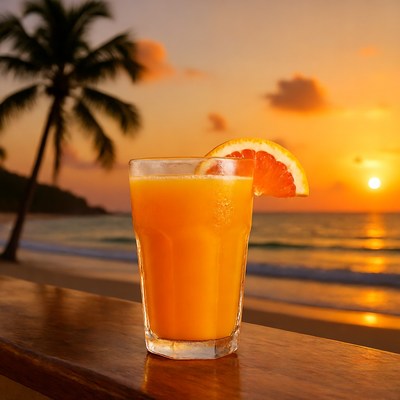 Orange Juice with Grapefruit Slice at Sunset Beach