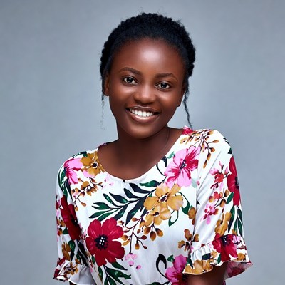 Smiling African woman in floral dress