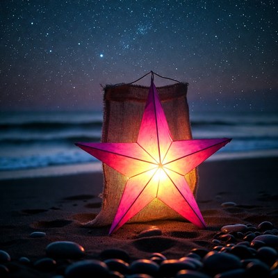 Pink star lantern on beach