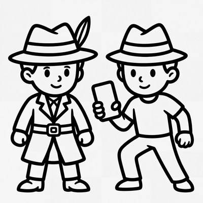 Cartoon Boys in Fedoras with Phone