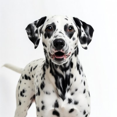 Dalmatian dog smiling on white background