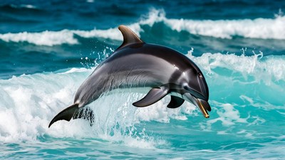Dolphin jumping over ocean waves