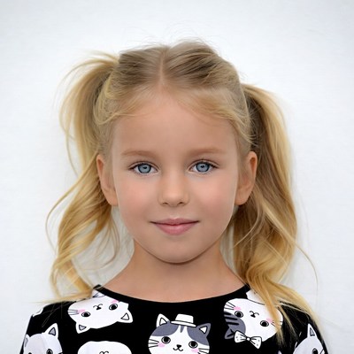 Blonde girl in cat print dress