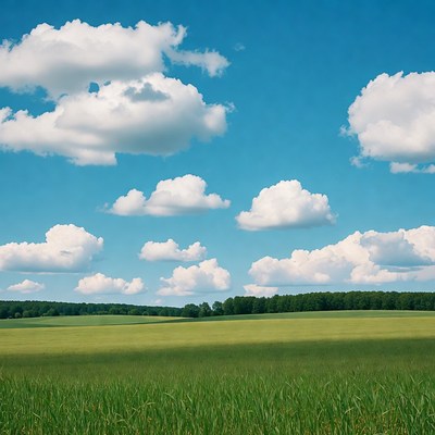 Green Wheat Field Under Blue Sky