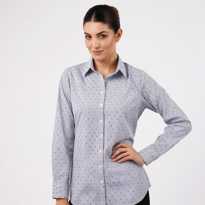 Woman in striped shirt posing