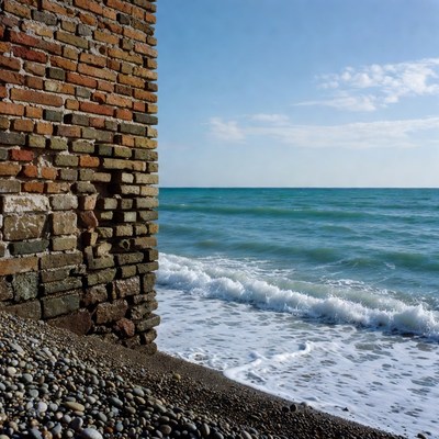 Brick Wall by Sea Shore