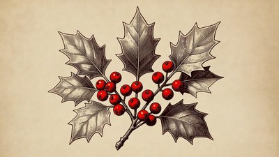 Holly Leaves with Red Berries Illustration